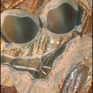 Pink and Grey polka-dot panty and bra set